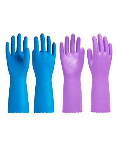Pacific Ppe 2 Pairs Dishwashing Cleaning Gloves With Latex Free, Cotton Lining, Kitchen Gloves (Purple+Blue, Small) #TOP19