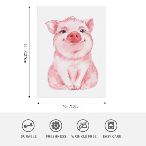 HGOD DESIGNS Pig Throw Blanket Ultra Soft Warm All Season Lovely Pink Pig Watercolor Decorative Fleece Blankets for Bed Chair Car Sofa Couch Bedroom 50"X40" - Image 2