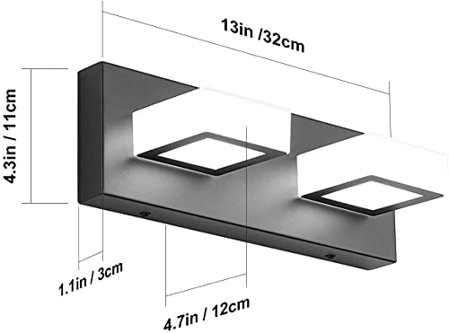 Image of Ralbay Modern Vanity Light - 2 Light Acrylic Matte Black Bathroom Lighting Fixture with LED, Natural White Light (4500K)