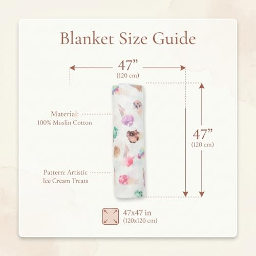 Image of Lulujo Baby Swaddle Blanket| Unisex Softest Bamboo Viscose Muslin Swaddle Blanket| Neutral Receiving Blanket for Girls & Boys 47in x 47in Ice Cream