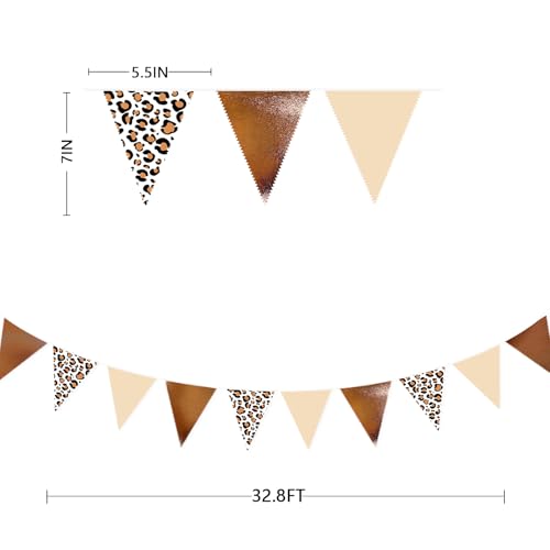 Image of 32Ft Leopard Party Decorations Metallic Brown Leopard Triangle Banner Flag Pennant Fabric Garland Streamers for Wild Animals Cheetah Birthday Cheetah Baby Shower Jungle Safari Party Decor Supplies
