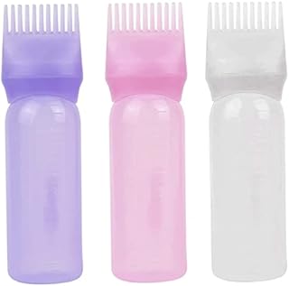 Root Comb Applicator Bottle 6 Ounce Applicator Bottle for Hair Dye 3 Pack Hair Oil Applicator with Graduated Scale(Pink, Purple, White)