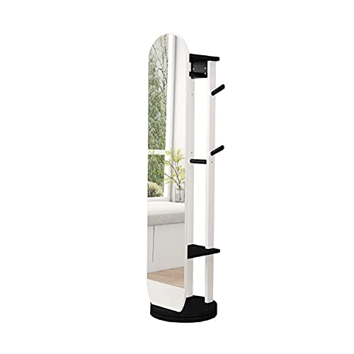 Espejo giratorio de 360° con perchero y estante de almacenamiento para ropa, elegante soporte negro para sala de estar, dormitorio y probador, nizer multifuncional