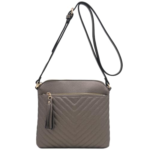 Image of FashionPuzzle Chevron Quilted Medium Crossbody Bag with Tassel Accent