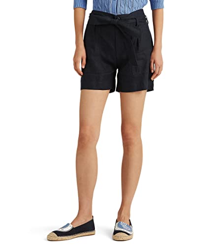 Lauren Ralph Lauren Damen-Shorts aus Leinen mit Gürtel, Lauren Navy, 46