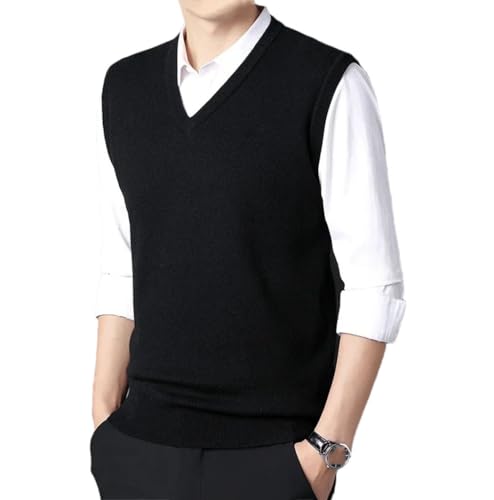 Mens Wool Sweater Vest Solid Color V Neck Casual Knit Vest Warm Versatile Top Soft Pullover
