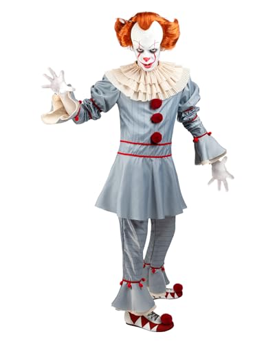 Funidelia Disfraz Oficial de Pennywise IT Capítulo Dos para Hombre con camisa, pantalón, cuello y pompones decorativos, Traje de IT para Adulto, Disfraces de Carnaval, Halloween y Fiestas – Talla M