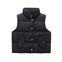 Toddler Girls Boys Puffer Vest High Neck Button Sleeveless Padded Gilet Winter Cute Sleeveless Jacket (Black, 6-8 Years)