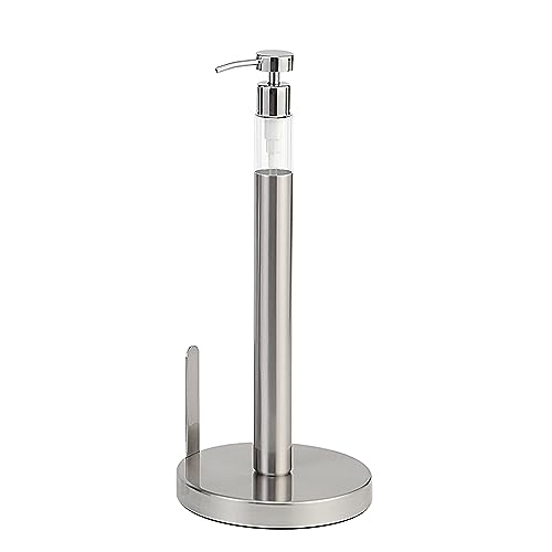 SunnyPoint Heavy Weighted Paper Towel Holder Stand Dispenser Built-in Spray/Pump Bottle (Pump Bottle, Satin Nickel)