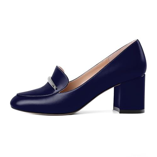 Image of Eldof Women's Pumps Block Heel Round Toe Slip On Chunky Loafer Heel Dress Shoes Pumps for Women 2.5 Inches