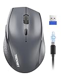 TECKNET Mouse Wireless, 3200 DPI Ergonomico Mouse Senza Fili, 2.4 GHz Ricevitore, 6 Pulsanti, 30 Mesi Durata Batteria, Compatibile con PC, Mac, Laptop, Chromebook-Grigio