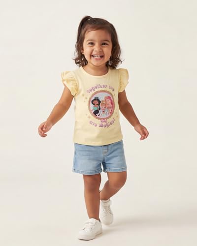 Image of Disney Princess Shirts for Girls Ruffle Sleeve T-Shirt with Interactive Lenticular Patch Gift for Toddler
