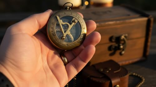 Brújula grabada de latón vintage con estuche de cuero portátil, tamaño 3 pulgadas miniatura 2