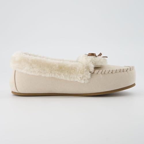 CUSHIONAIRE Stella Women's Moccasin Slippers – Faux Fur Lining, Memory Foam & Wide Widths Available4