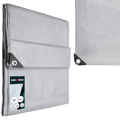 KOTARBAU® Bâche de Protection Extérieur - Polyéthylène - 4 x 6 m - Argenté - 200 g/m² - Bâche avec œillets - Anti UV - Toile de Protection -...