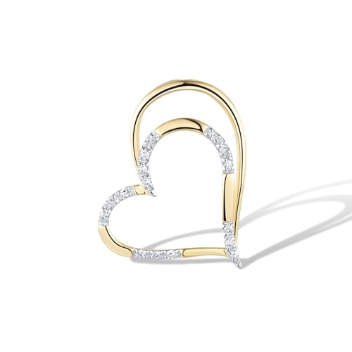 Santuzza 10K Solid Gold Heart Shape Genuine Diamond Dainty Pendant Without Chain for Women