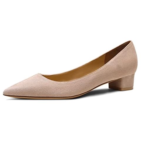 Lutalica W Women's Fashion Pointed Toe Suede Leather Comfort Slip On Low Chunky Heel Work/Office/Business Dress Pumps Beige Size 37 Cover