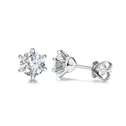 Agvana Elegant Light 0.6-2 Ct. Tw. Lab-Grown Diamond 6-Prong Stud Earrings in Sterling Silver (D-E Color, VS Clarity) Fine Jewelry Mothers Day Gifts for Women Mom Anniversary Birthday Gifts for Her4