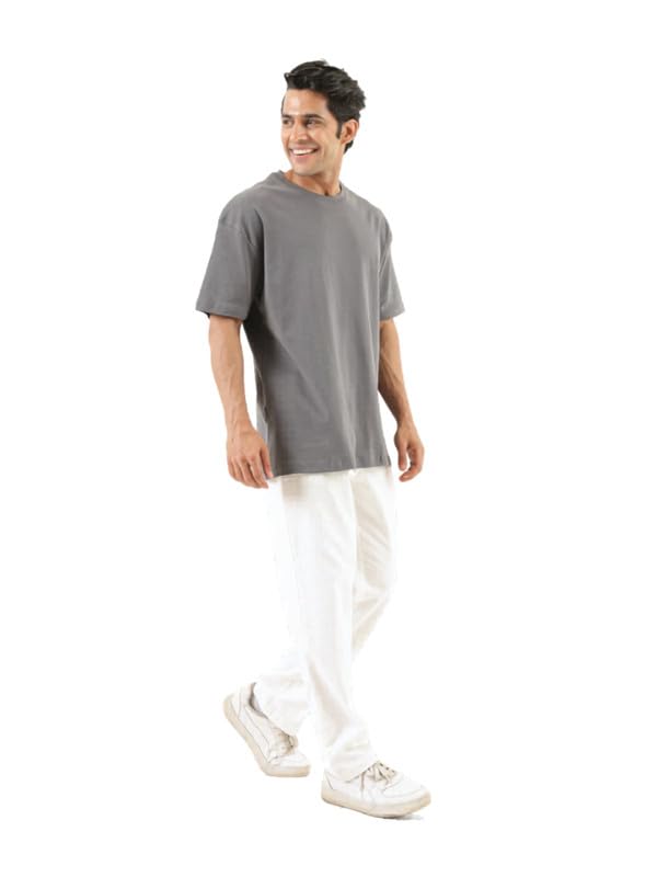 Image of SAADAA Men's Oversized Cotton T-Shirt | 210 GSM Heavyweight Fabric | Drop Shoulder | Dual Knit | Comfortable Casual Wear | Solid Colors