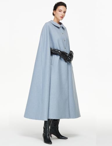 Women Wool Blend Single-Breasted Cape Coat Vintage Jacket Outwear with Pockets for Fall Winter2