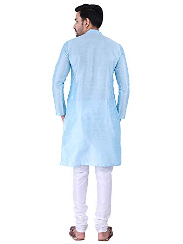 Image of HUZUR Men's Silk Solid Straight Long Kurta Pyjama Set| Ethnic Wear