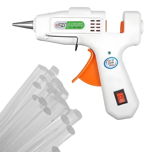 KIT 1 PISTOLA BRANCA 20W - Bico Fino, Para artesanato, Com Botão liga/Desliga 10 BASTÕES FINOS.