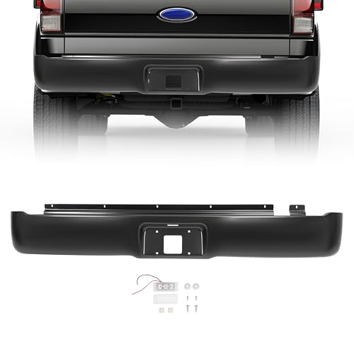 KUAFU Rear Roll Pan Compatible with 2004-2014 Ford F150 F-150 Fleetside/Styleside - Standard Bed Models Rear Bumper Rollpan w/License Light LED Electrophoresis Steel