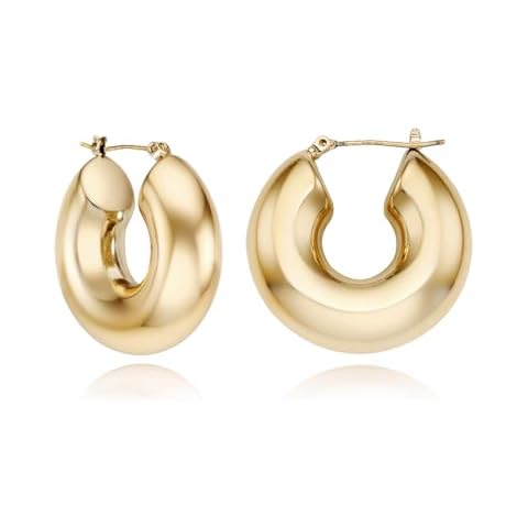LENUE Chunky Hoops Gold Earrings for Women 14K Gold Plated Open Hoop Lightweight Hollow Earrings For Women Cover
