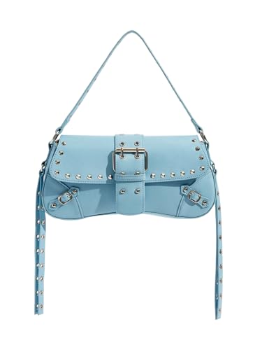 Verdusa Womens Y2K Purse Cute Trendy Handbag Leather Goth Punk Shoulder Bag Studded Crossbody Mini Purse Light Blue a One Size