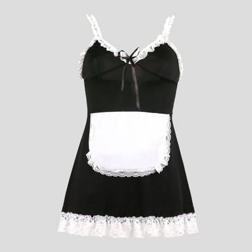 Sexy Weihnachten Maid Kostüm Cosplay Dessous Outfits 2-Teiliges Set aus Kleid und String Dienstmädchen Rollenspiel Kostüm Minikleid mit Schürze Lace Dress Dessous Nachtwäsche für Weihnachten – Bild 4