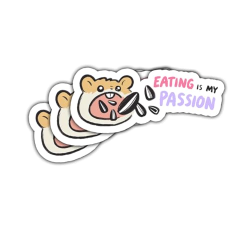 Pack de 3 calcomanías de hámster Eating is My Passion con diseño humorístico resistente 2