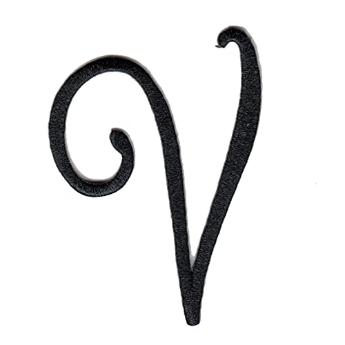 Hip Hop 50's Shop 2.5" Black Script Iron On Letter A-Z Monogram Applique, V