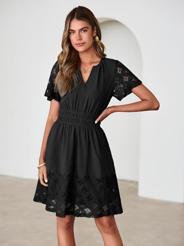 Image of Simplee Womens Boho Summer Dresses Casual Wedding Guest V Neck Short Sleeve Empire Waist A Line Tiered Mini Dress