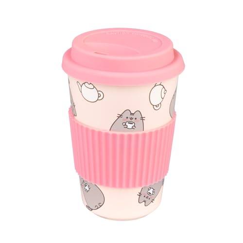 Grupo Erik Kaffeebecher To Go Keramik Pusheen Cat Trinkbecher Tasse mit Deckel 400 ml - Offizieller Kawaii Pusheen Geschenke Merch