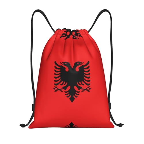 Medium Drawstring Bag - Sport Albanian flag Print Sackpack for Yoga, Dance, Travel, Hiking - Lightweight Storage