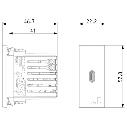 Vimar 30292.C25C Linea Alimentatore Usb Da 25 W Per Dispositivi Elettronici, Uscita Usb C, Tecnologia Power Delivery - 2