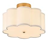 Giutna 13.3'Semi Flush Mount Ceiling Light Fixture, 3-Light Modern Close to Ceiling Light With Fabric Flower-Shaped Shade, Light Fixtures Ceiling Mount for Bedroom Nursery Kids Room Living Room(Gold)