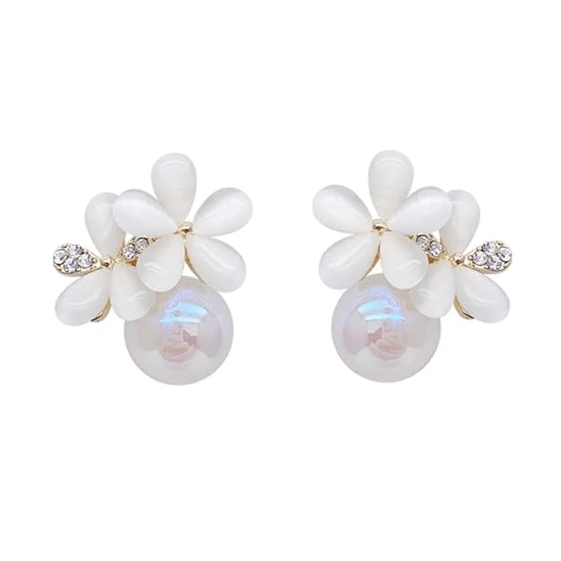 LunaLuxe Latest Stylish Earrings for Women and Girls Stylish Shell Resin Delicate Pearl Flower Zircon Earrings | Trendy Versatile Jewellery | Light Exquisite Luxury Jewellery (B0DG261C97) Amazon Price History, Amazon Price Tracker