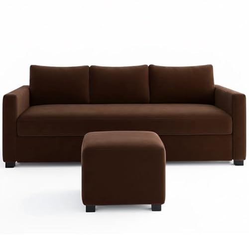 Image of Furny Mavona 3 Seater Fabric Sofa Set (Brown) | Soft Velvet Fabric | Modern Design | Comfortable Seating | Living Room Furniture