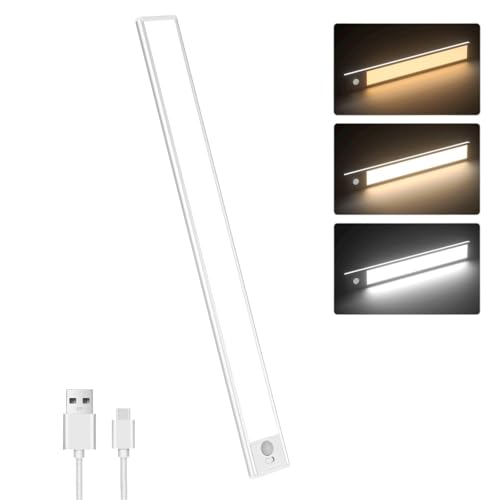 Sanofuturion Motion Sensor Under Cabinet Lighting-Magnetic Rechargeable Closet Lights for Kitchen Stairs Wardrobe | 3-Color Dimmable LED Under Counter Lighting | Pro Battery Upgrade (40cm-1Pack)