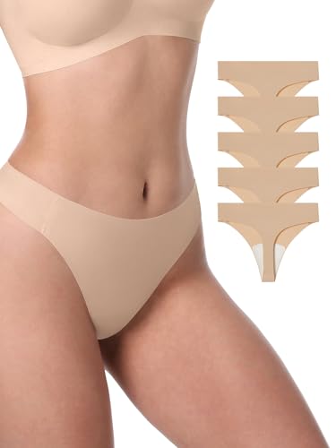 Image of LUCKMEEY Seamless Thongs for Women No Show Thong Panties for Women No Line G-String Thongs Sexy Shapewear Underwear Pack