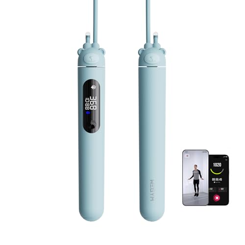 WeGym Smart Jump Rope for Men and Women, Adjustable Jump Rope for Indoor and Outdoor Workout APP Data Analysis LED Display Screen Rechargeable Skipping Rope Fitness Gift for Adults or Kids,blue