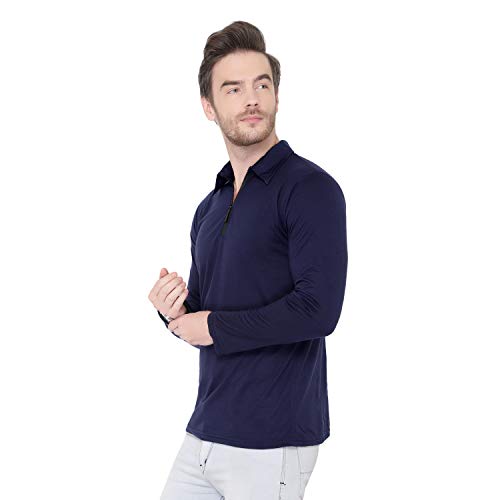 Image of Men's Cotton Blend Full Sleeve Zip Neck Polo T-Shirt (Pack of 1)