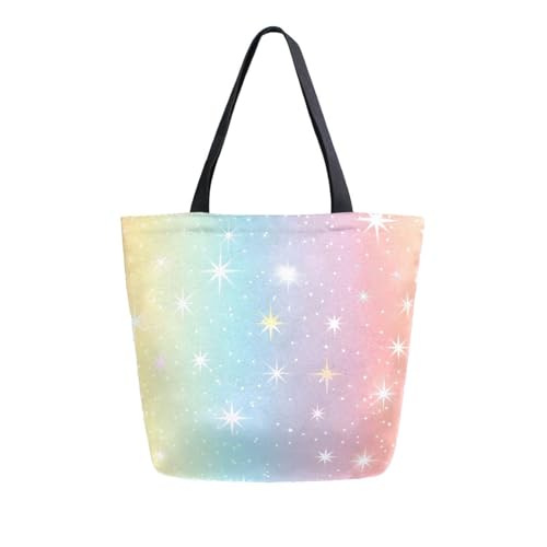 Extra Large Shoulder Tote Bag for Beach Travel Weekender Gym White Glitter Rainbow Stripes Pattern Reusable Grocery Canvas Shopping Bag