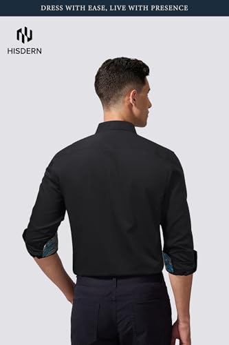 Image of HISDERN Mens Business Dress Shirts Long Sleeve Casual Button Down Shirt Formal Inner Collar Contrast Shirt for Men Wedding