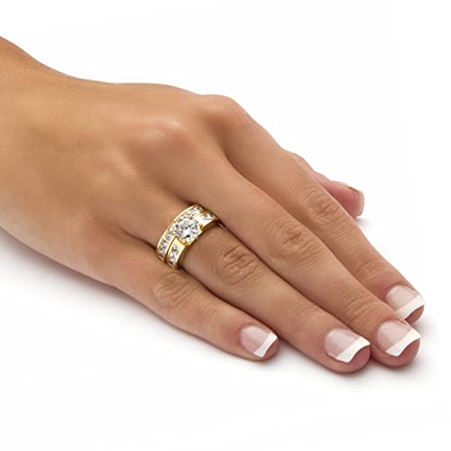 PalmBeach Yellow Gold-Plated Round Cubic Zirconia Channel Set Bridal Ring Set Sizes 5-103