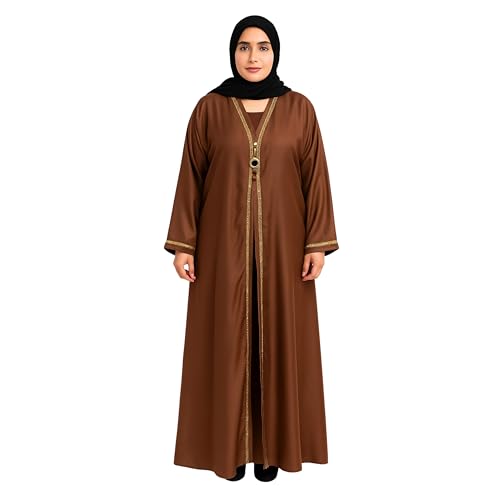 Women Elegant Abaya with Gold Trim | Long Sleeves | Full Length Islamic Dress | Nida Matte Fabric