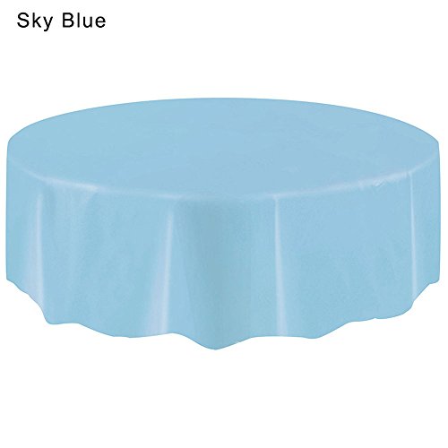 OSYARD Table Cover Party Kids Plastic Round Pure Color Waterproof Dining Essentials Tablecloth Disposable（Sky Blue，2.13M）