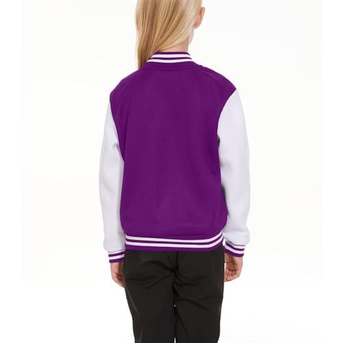 Image of ACEFAST INC Kids Baseball Jacket School Varsity Uniform Casual Sweatshirt Girls Sweater Jacket Baseball Solid Color