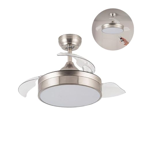 PRENDELUZ Ventilador de techo LED con acabado níquel, luz regulable CCT, ideal para climatización y decoración de espacios.